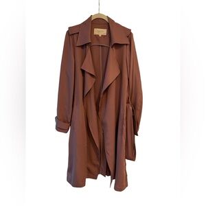 Bagatelle Draped Trench Jacket Women’s M Mauve Lyocell Open Front, pockets